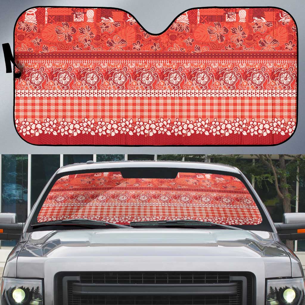 Hawaiian Hibiscus Honu Auto Sun Shade Red Mele Kalikimaka Palaka Spirit - Polynesian Pride