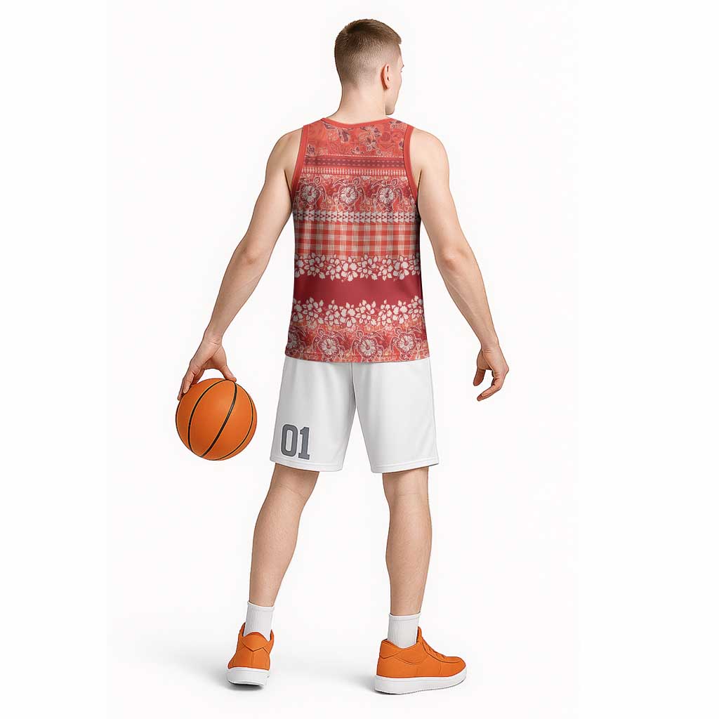 Hawaiian Hibiscus Honu Basketball Jersey Red Mele Kalikimaka Palaka Spirit - Polynesian Pride