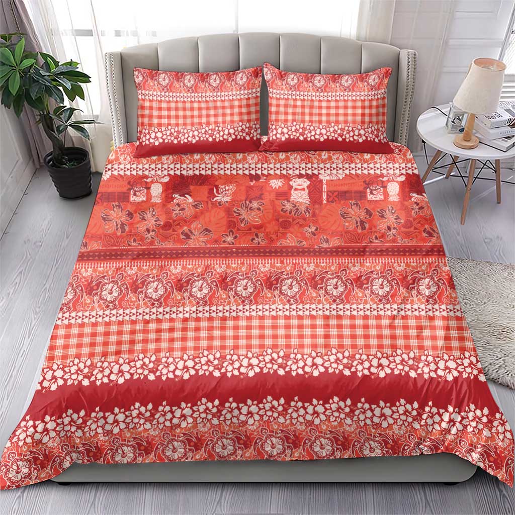 Hawaiian Hibiscus Honu Bedding Set Red Mele Kalikimaka Palaka Spirit - Polynesian Pride