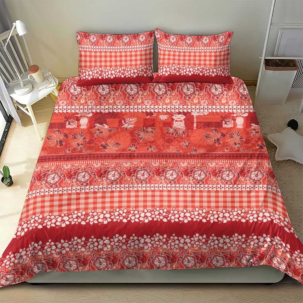 Hawaiian Hibiscus Honu Bedding Set Red Mele Kalikimaka Palaka Spirit - Polynesian Pride