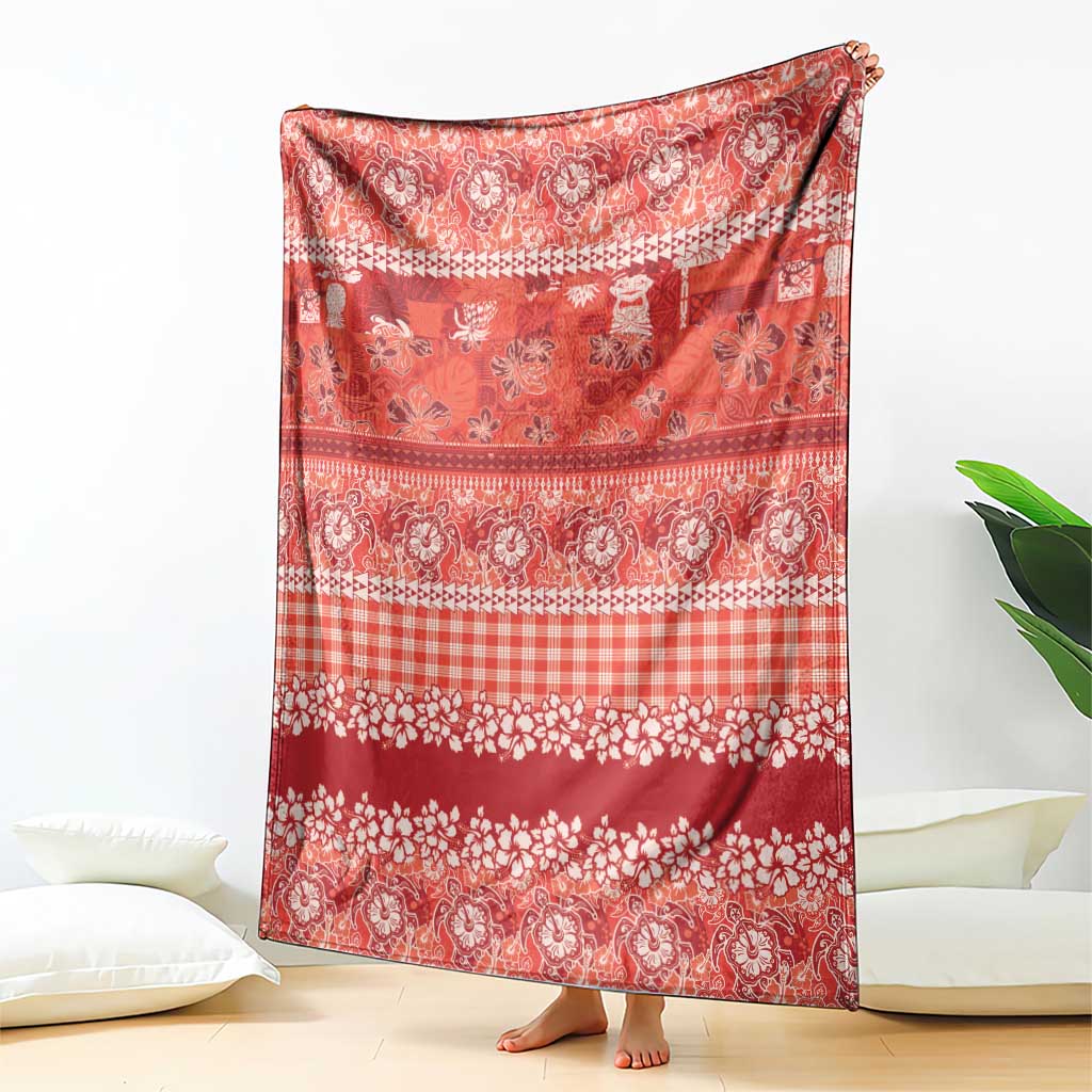 Hawaiian Hibiscus Honu Blanket Red Mele Kalikimaka Palaka Spirit - Polynesian Pride