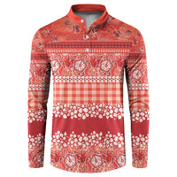 Hawaiian Hibiscus Honu Button Sweatshirt Red Mele Kalikimaka Palaka Spirit - Polynesian Pride