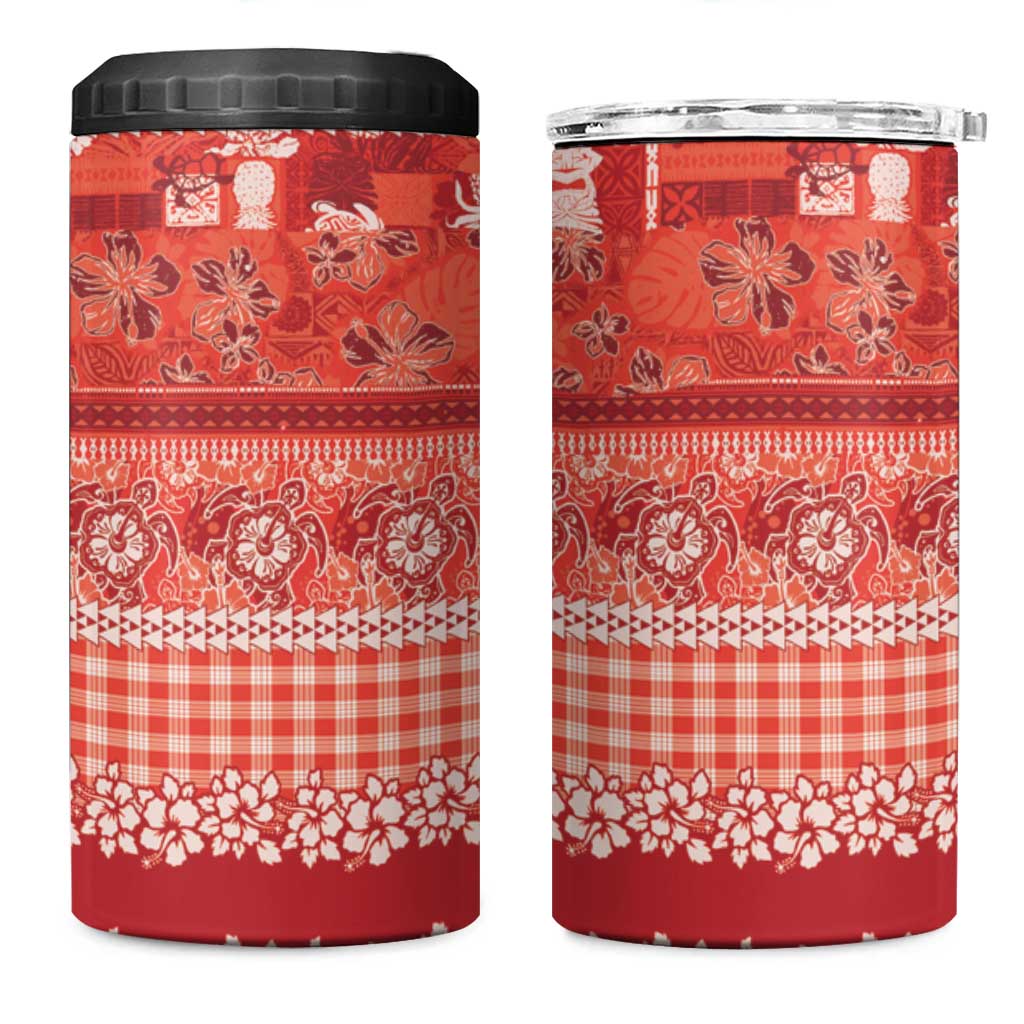 Hawaiian Hibiscus Honu 4 in 1 Can Cooler Tumbler Red Mele Kalikimaka Palaka Spirit - Polynesian Pride