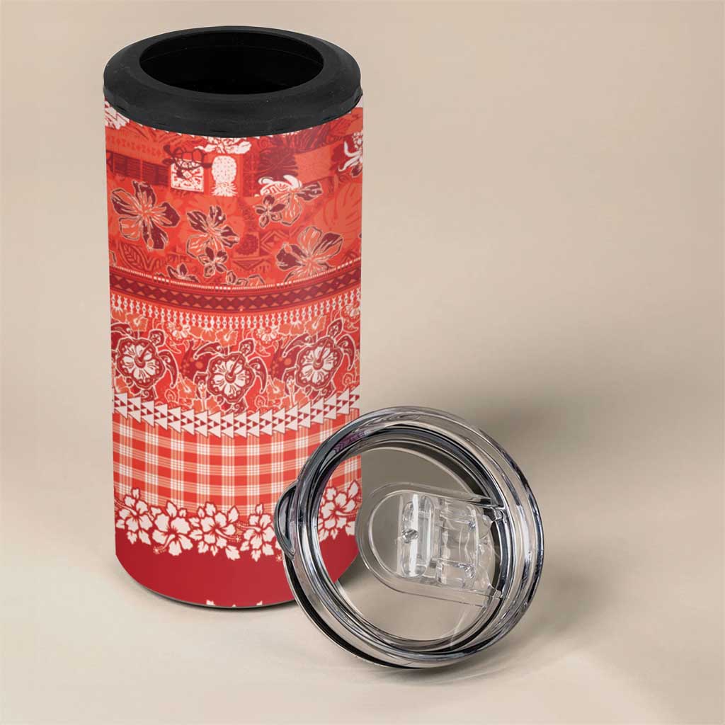 Hawaiian Hibiscus Honu 4 in 1 Can Cooler Tumbler Red Mele Kalikimaka Palaka Spirit - Polynesian Pride