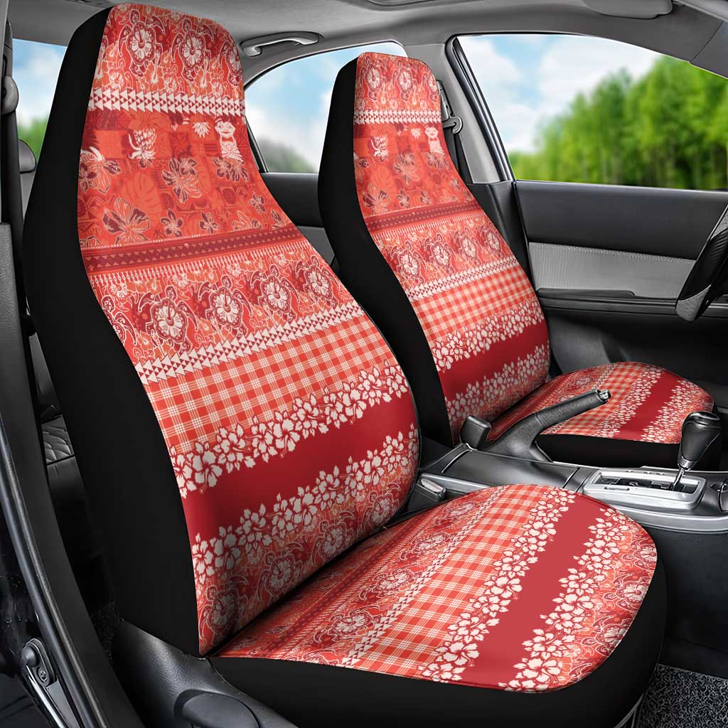 Hawaiian Hibiscus Honu Car Seat Cover Red Mele Kalikimaka Palaka Spirit - Polynesian Pride