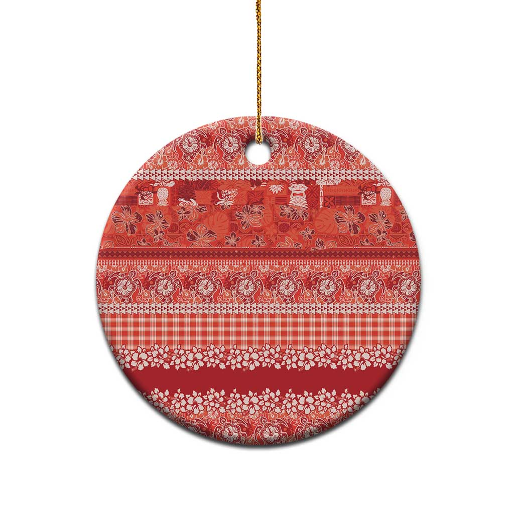 Hawaiian Hibiscus Honu Ceramic Ornament Red Mele Kalikimaka Palaka Spirit - Polynesian Pride