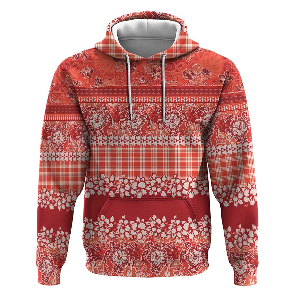 Hawaiian Hibiscus Honu Hoodie Red Mele Kalikimaka Palaka Spirit - Polynesian Pride