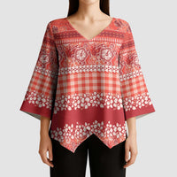 Hawaiian Hibiscus Honu Kimono Sleeve Blouse Red Mele Kalikimaka Palaka Spirit - Polynesian Pride