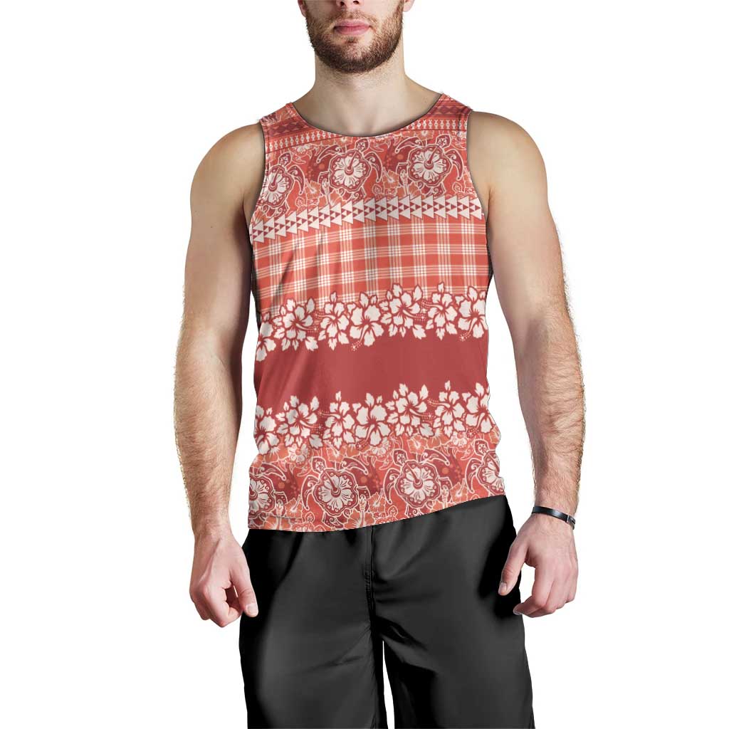 Hawaiian Hibiscus Honu Men Tank Top Red Mele Kalikimaka Palaka Spirit - Polynesian Pride