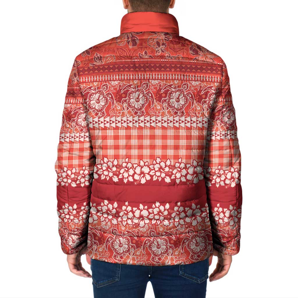 Hawaiian Hibiscus Honu Padded Jacket Red Mele Kalikimaka Palaka Spirit - Polynesian Pride
