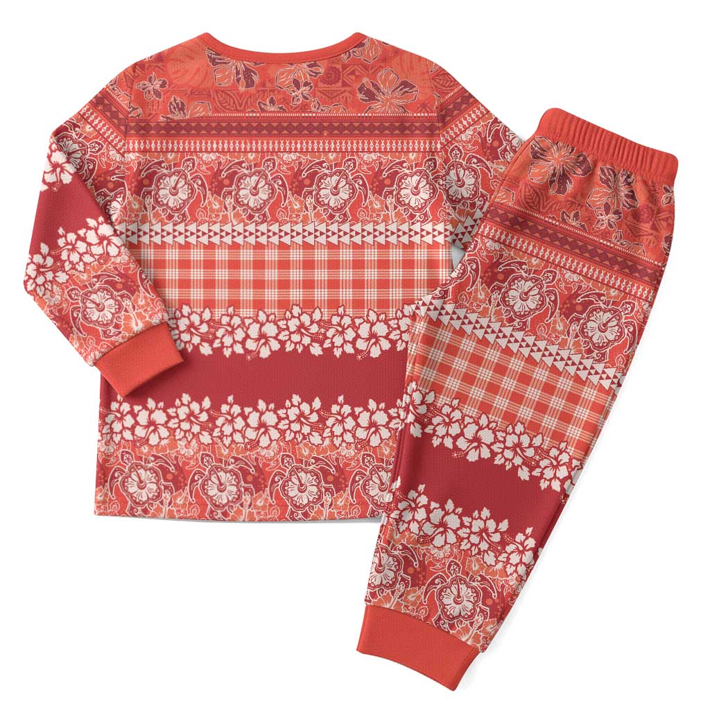 Hawaiian Hibiscus Honu Christmas Pajama Set Red Mele Kalikimaka Palaka Spirit - Polynesian Pride