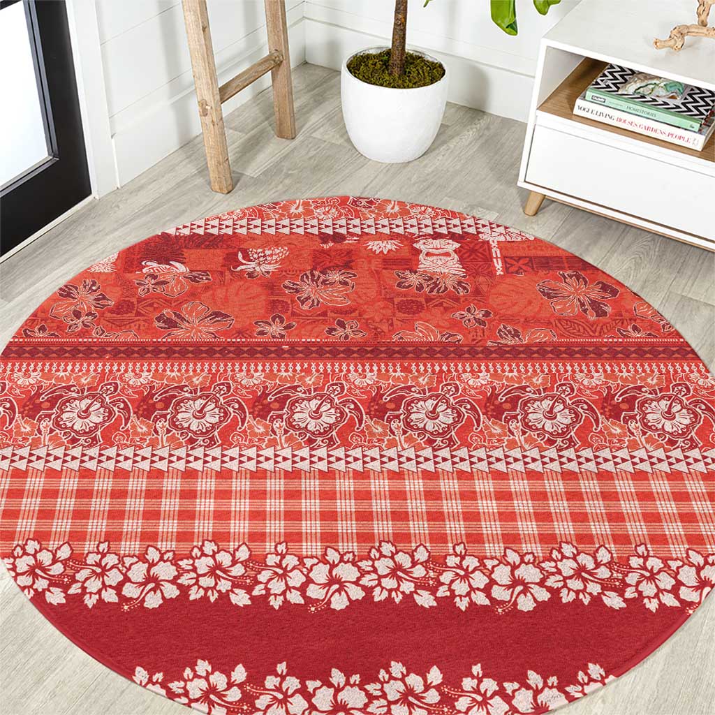 Hawaiian Hibiscus Honu Round Carpet Red Mele Kalikimaka Palaka Spirit - Polynesian Pride