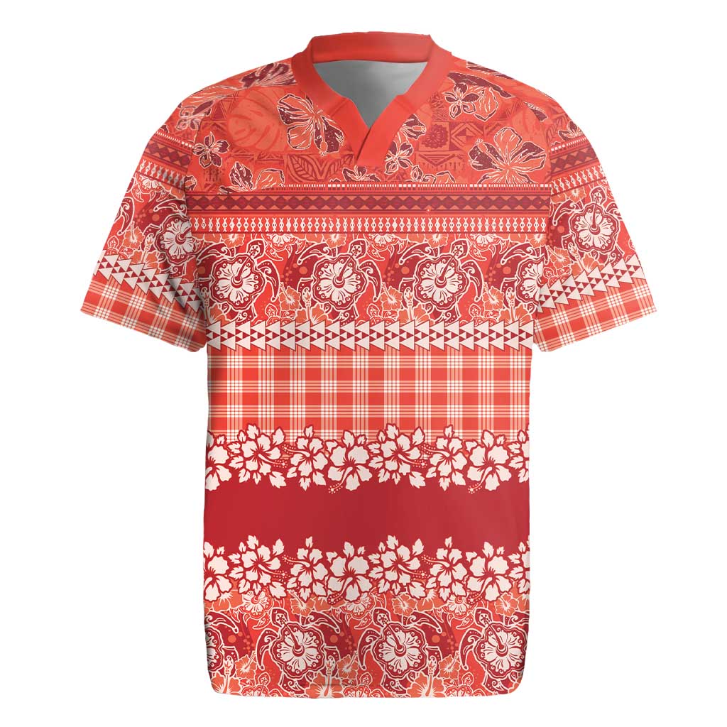 Hawaiian Hibiscus Honu Rugby Jersey Red Mele Kalikimaka Palaka Spirit - Polynesian Pride