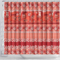 Hawaiian Hibiscus Honu Shower Curtain Red Mele Kalikimaka Palaka Spirit - Polynesian Pride