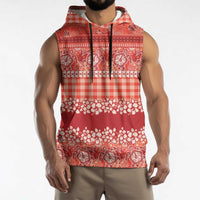 Hawaiian Hibiscus Honu Sleeveless Hoodie Red Mele Kalikimaka Palaka Spirit - Polynesian Pride