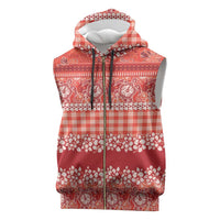 Hawaiian Hibiscus Honu Sleeveless Zip Hoodie Red Mele Kalikimaka Palaka Spirit - Polynesian Pride