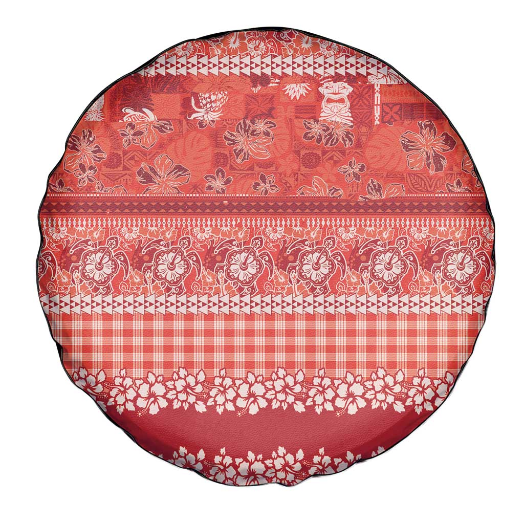 Hawaiian Hibiscus Honu Spare Tire Cover Red Mele Kalikimaka Palaka Spirit - Polynesian Pride