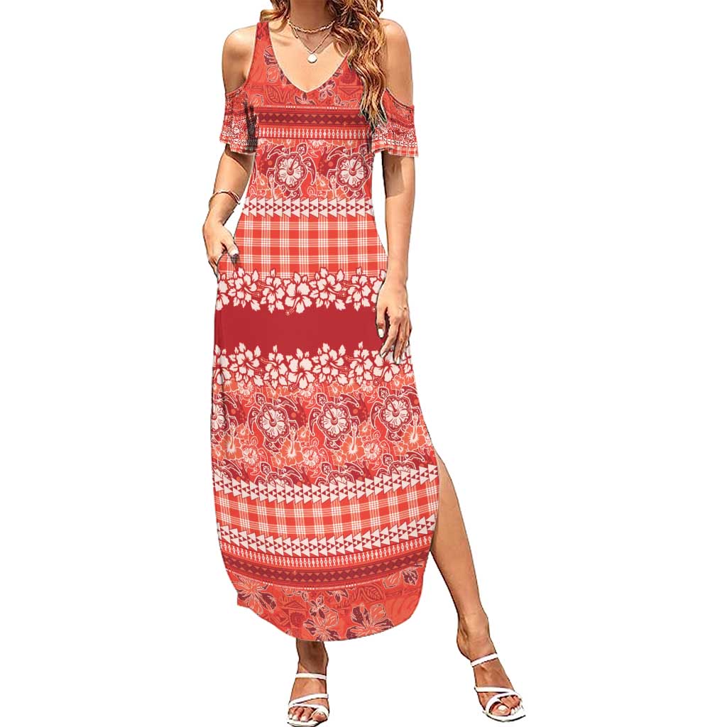 Hawaiian Hibiscus Honu Summer Maxi Dress Red Mele Kalikimaka Palaka Spirit - Polynesian Pride