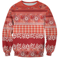 Hawaiian Hibiscus Honu Sweatshirt Red Mele Kalikimaka Palaka Spirit - Polynesian Pride