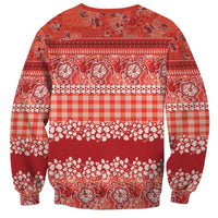 Hawaiian Hibiscus Honu Sweatshirt Red Mele Kalikimaka Palaka Spirit - Polynesian Pride