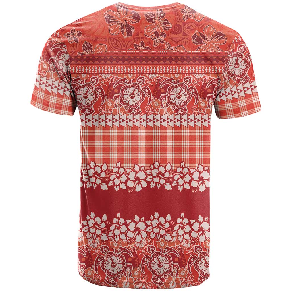 Hawaiian Hibiscus Honu T Shirt Red Mele Kalikimaka Palaka Spirit - Polynesian Pride