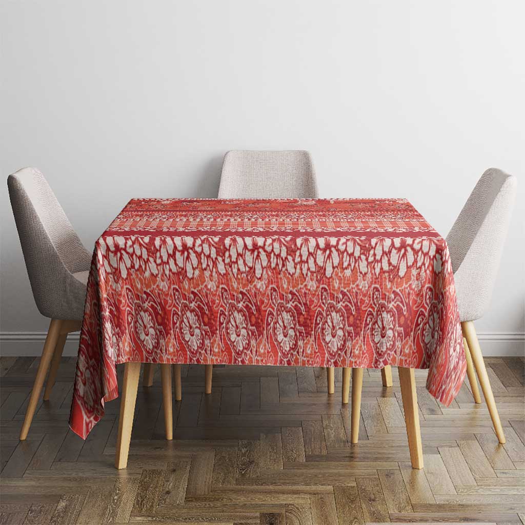 Hawaiian Hibiscus Honu Tablecloth Red Mele Kalikimaka Palaka Spirit - Polynesian Pride