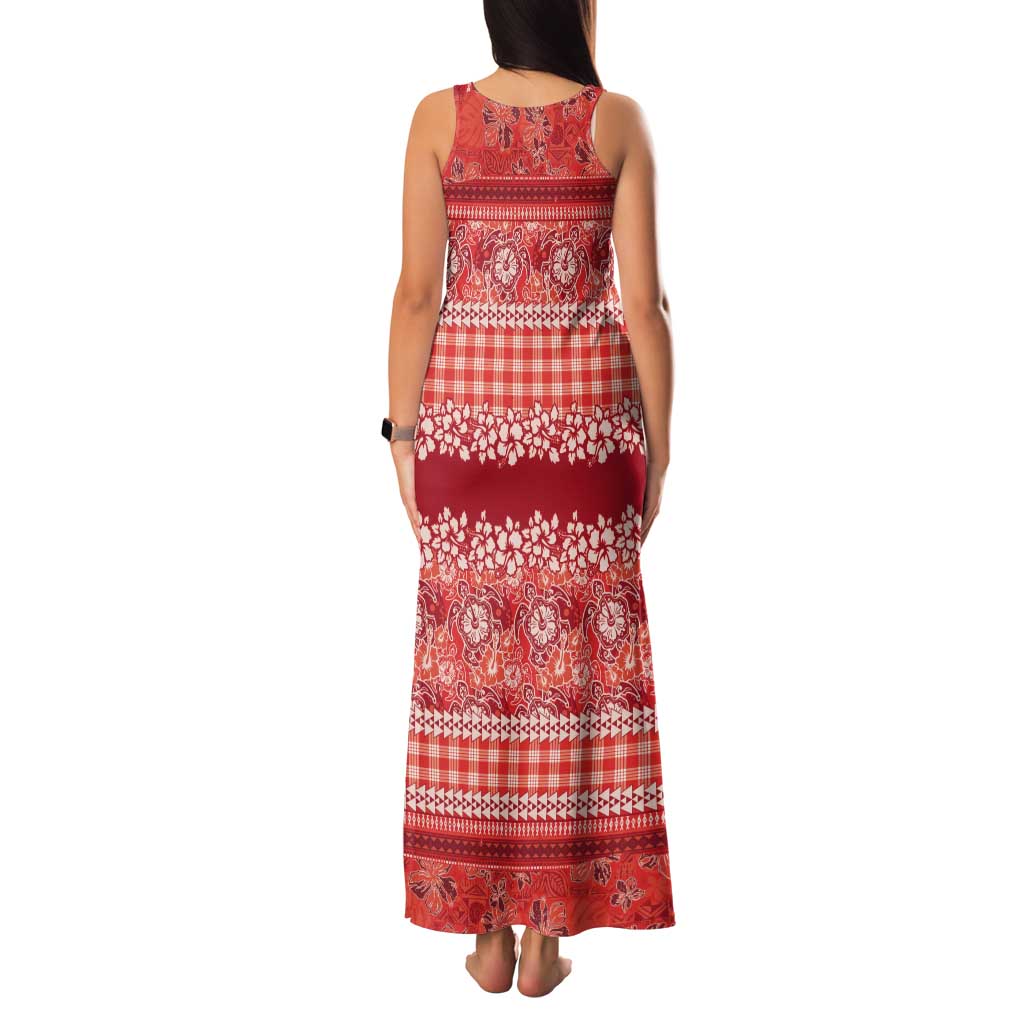 Hawaiian Hibiscus Honu Tank Maxi Dress Red Mele Kalikimaka Palaka Spirit - Polynesian Pride