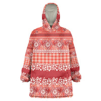 Hawaiian Hibiscus Honu Wearable Blanket Hoodie Red Mele Kalikimaka Palaka Spirit - Polynesian Pride