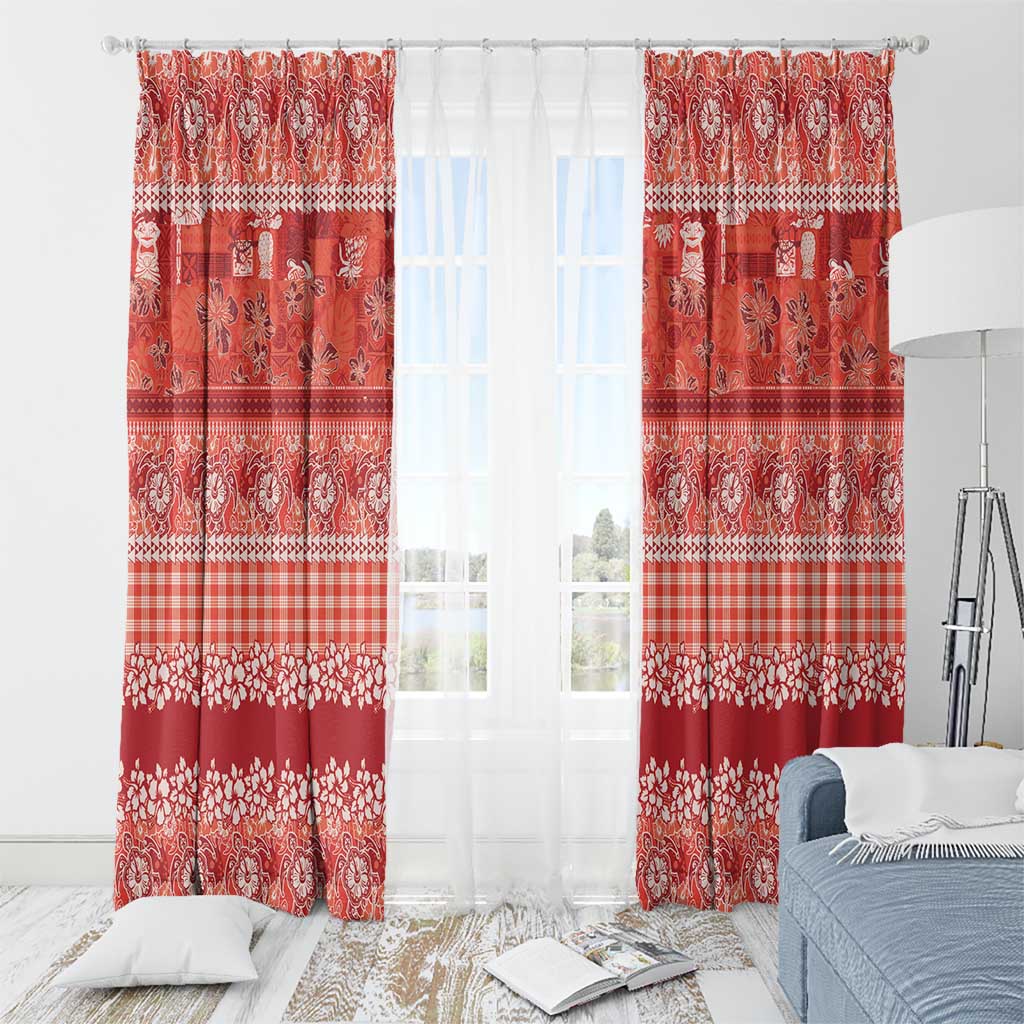 Hawaiian Hibiscus Honu Window Curtain Red Mele Kalikimaka Palaka Spirit - Polynesian Pride