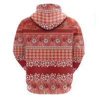 Hawaiian Hibiscus Honu Zip Hoodie Red Mele Kalikimaka Palaka Spirit - Polynesian Pride