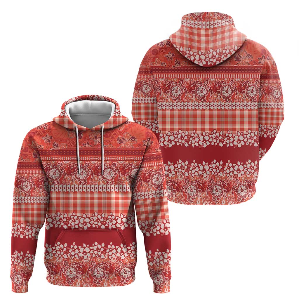Hawaiian Hibiscus Honu Zip Hoodie Red Mele Kalikimaka Palaka Spirit - Polynesian Pride