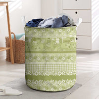 Hawaiian Hibiscus Honu Laundry Basket Sage Green Mele Kalikimaka Palaka Spirit - Polynesian Pride
