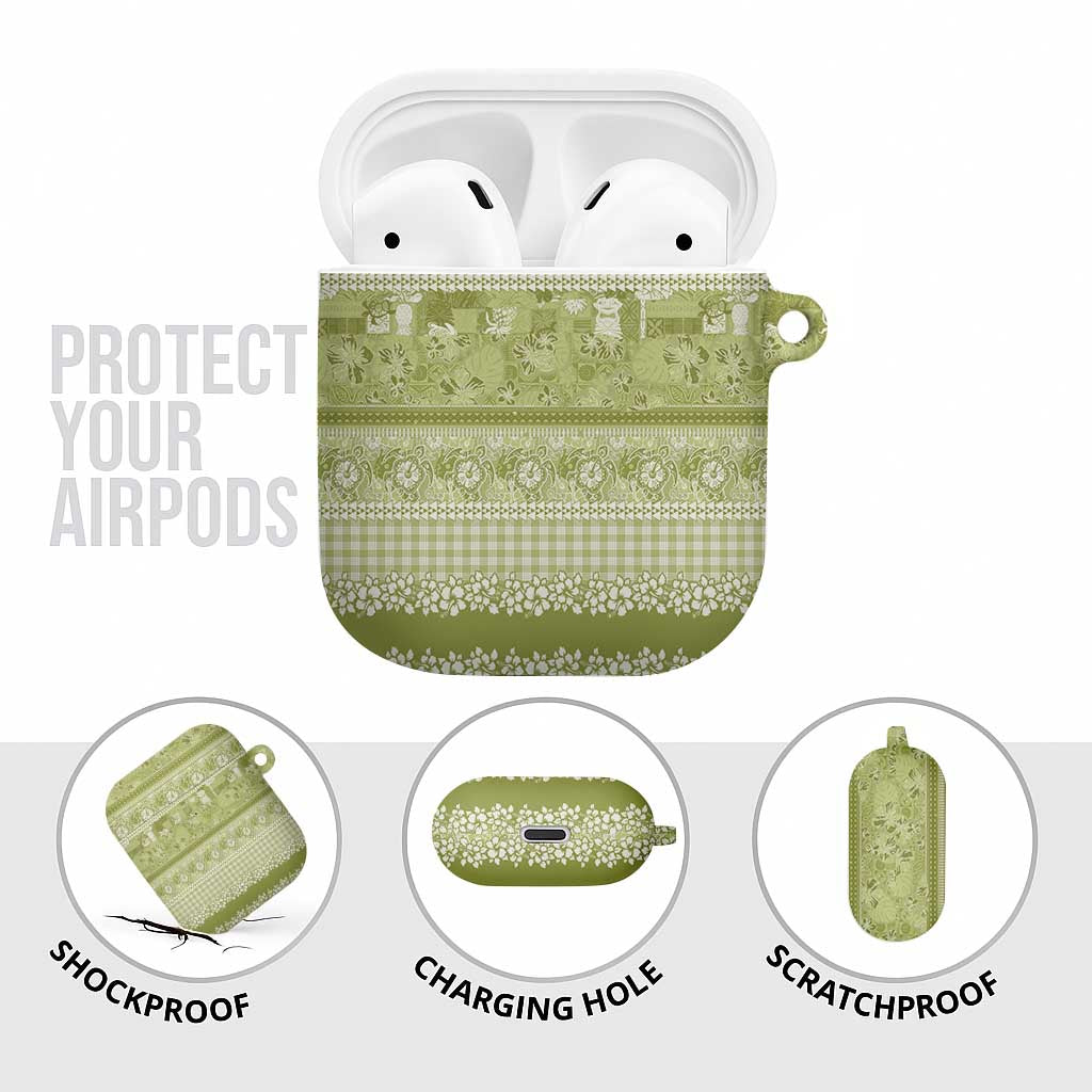 Hawaiian Hibiscus Honu AirPods Case Sage Green Mele Kalikimaka Palaka Spirit - Polynesian Pride