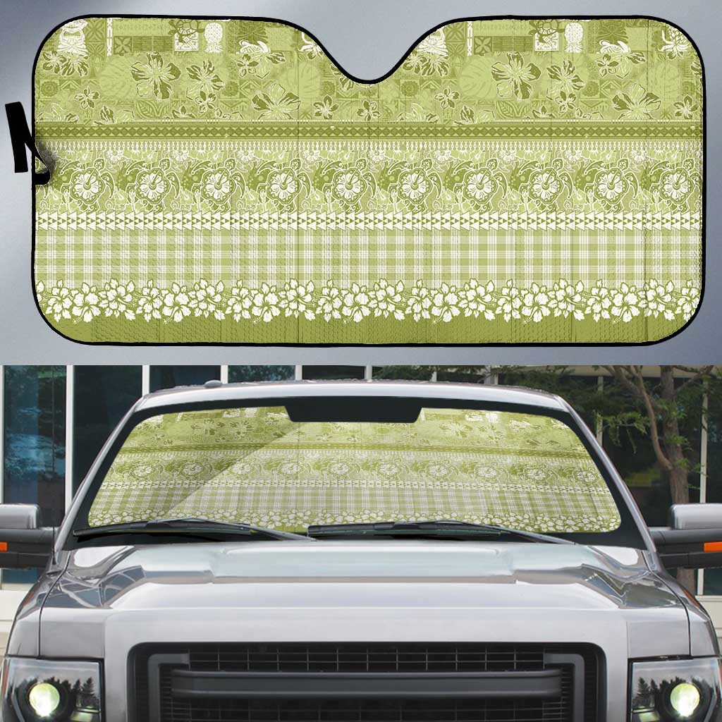 Hawaiian Hibiscus Honu Auto Sun Shade Sage Green Mele Kalikimaka Palaka Spirit - Polynesian Pride