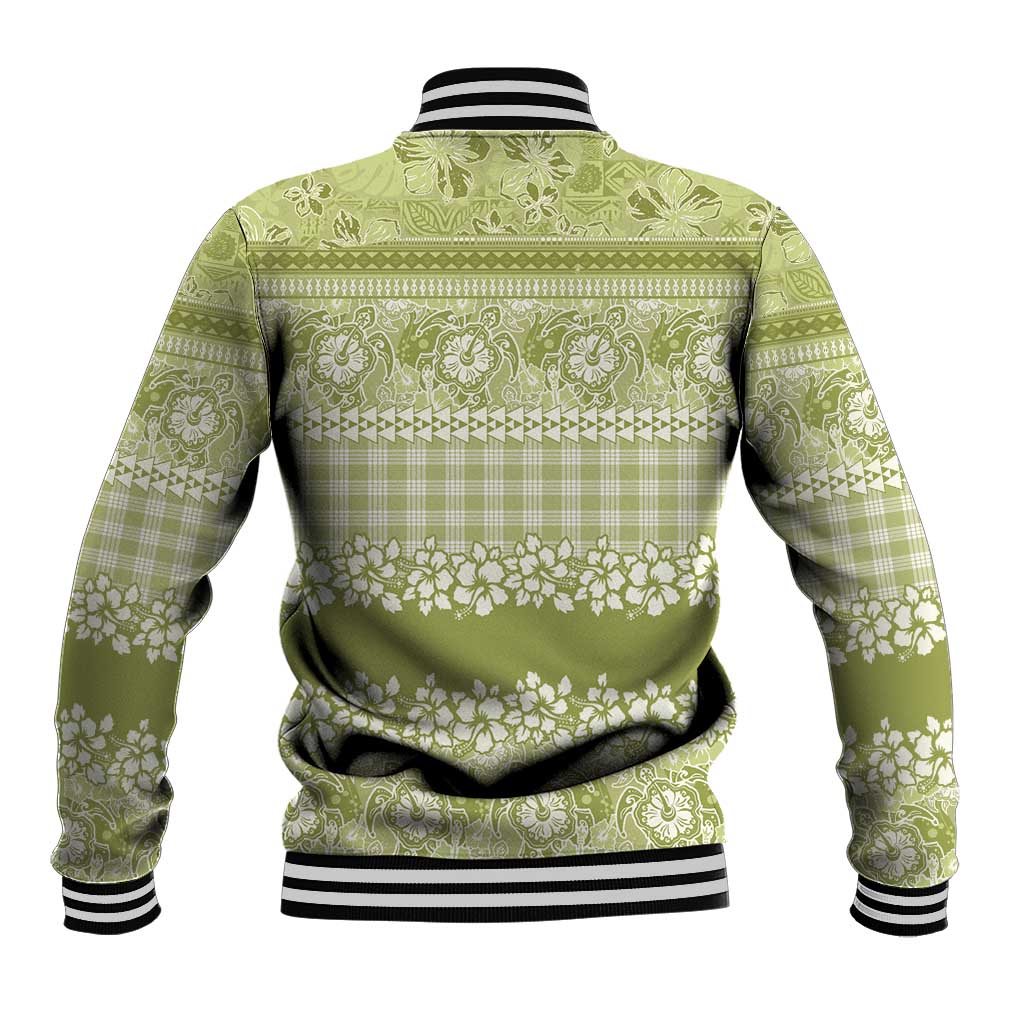 Hawaiian Hibiscus Honu Baseball Jacket Sage Green Mele Kalikimaka Palaka Spirit - Polynesian Pride
