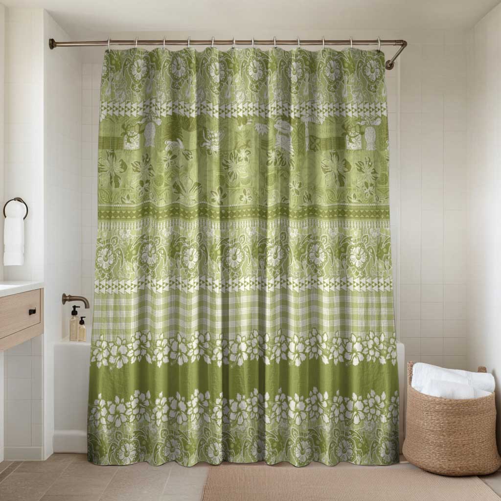 Hawaiian Hibiscus Honu Bathroom Set Sage Green Mele Kalikimaka Palaka Spirit - Polynesian Pride