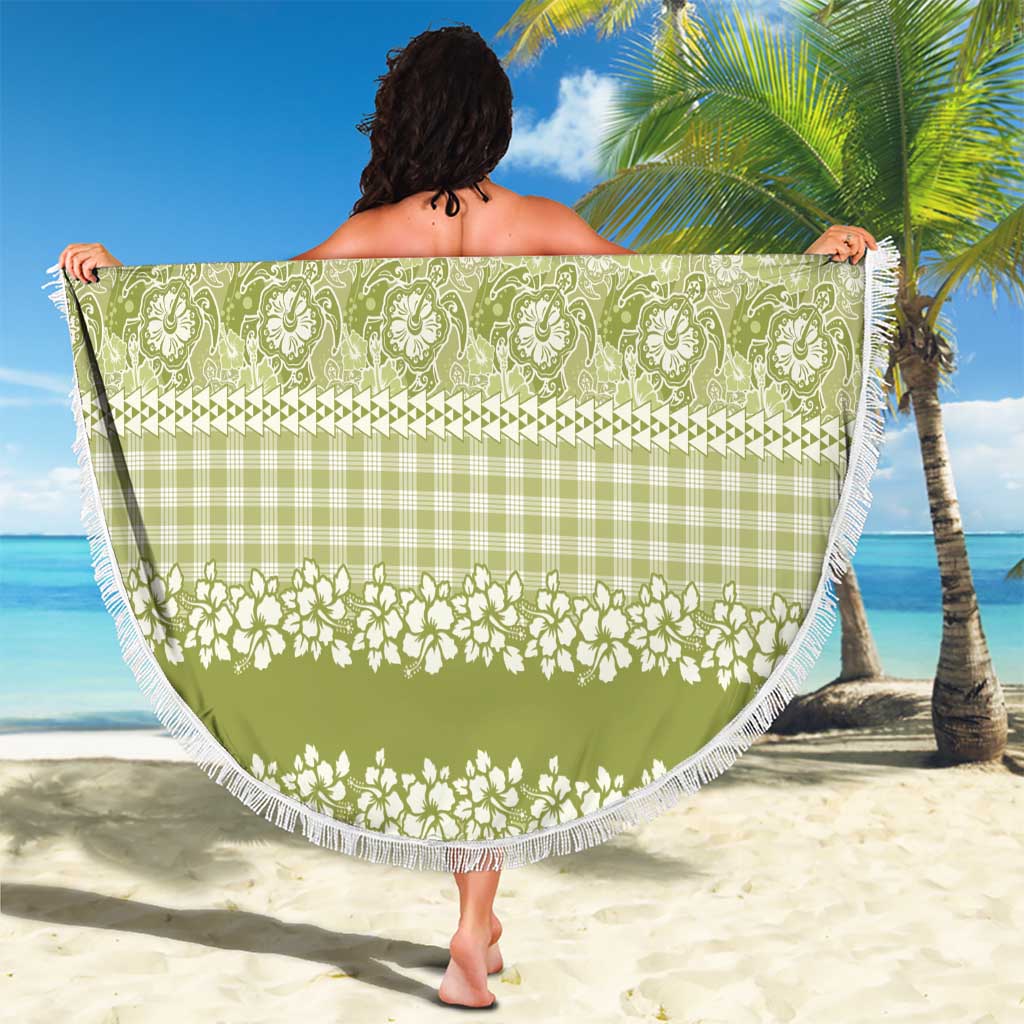 Hawaiian Hibiscus Honu Beach Blanket Sage Green Mele Kalikimaka Palaka Spirit - Polynesian Pride