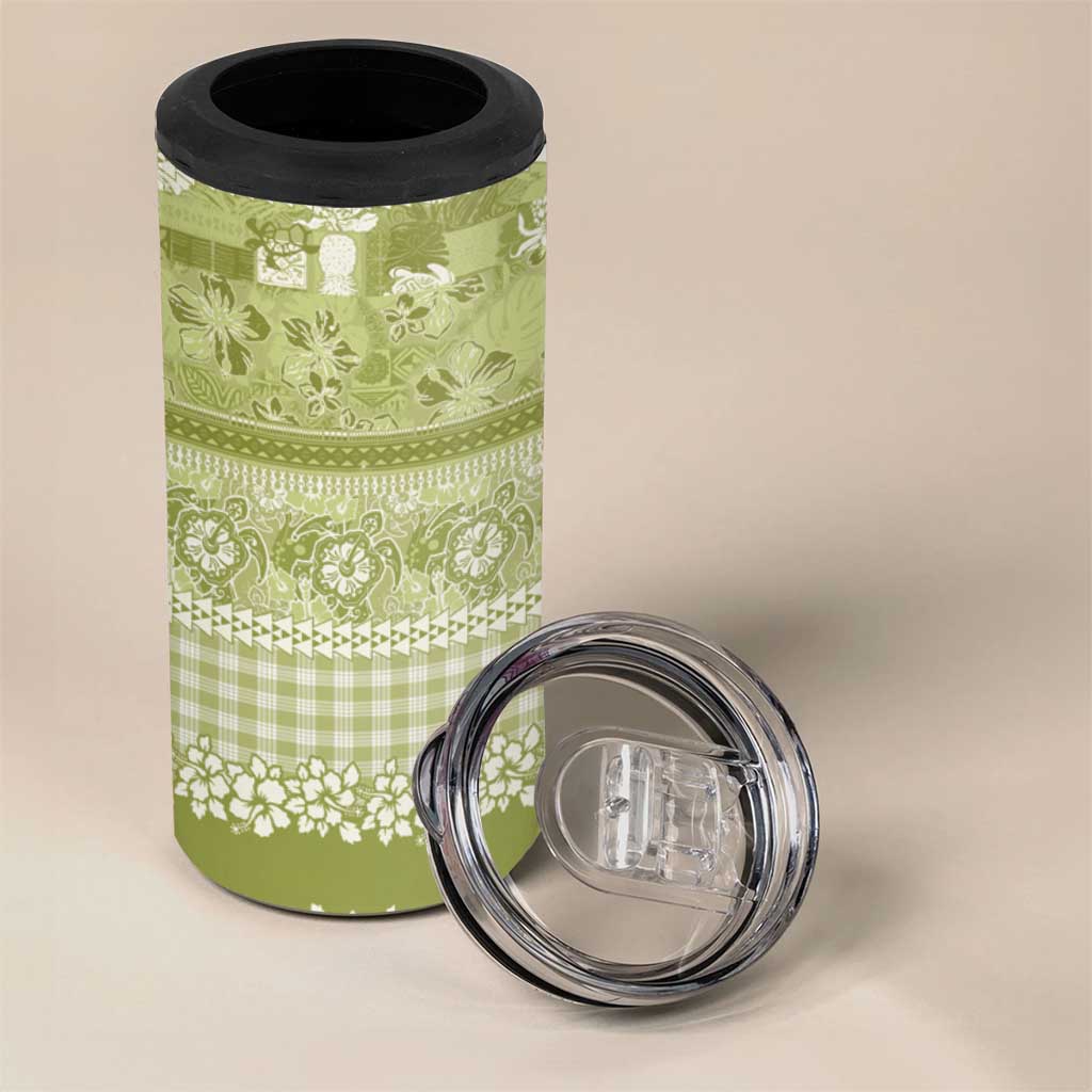 Hawaiian Hibiscus Honu 4 in 1 Can Cooler Tumbler Sage Green Mele Kalikimaka Palaka Spirit - Polynesian Pride
