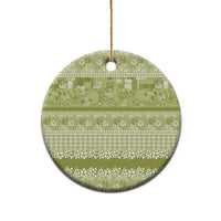Hawaiian Hibiscus Honu Ceramic Ornament Sage Green Mele Kalikimaka Palaka Spirit - Polynesian Pride