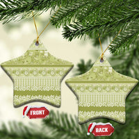 Hawaiian Hibiscus Honu Ceramic Ornament Sage Green Mele Kalikimaka Palaka Spirit - Polynesian Pride