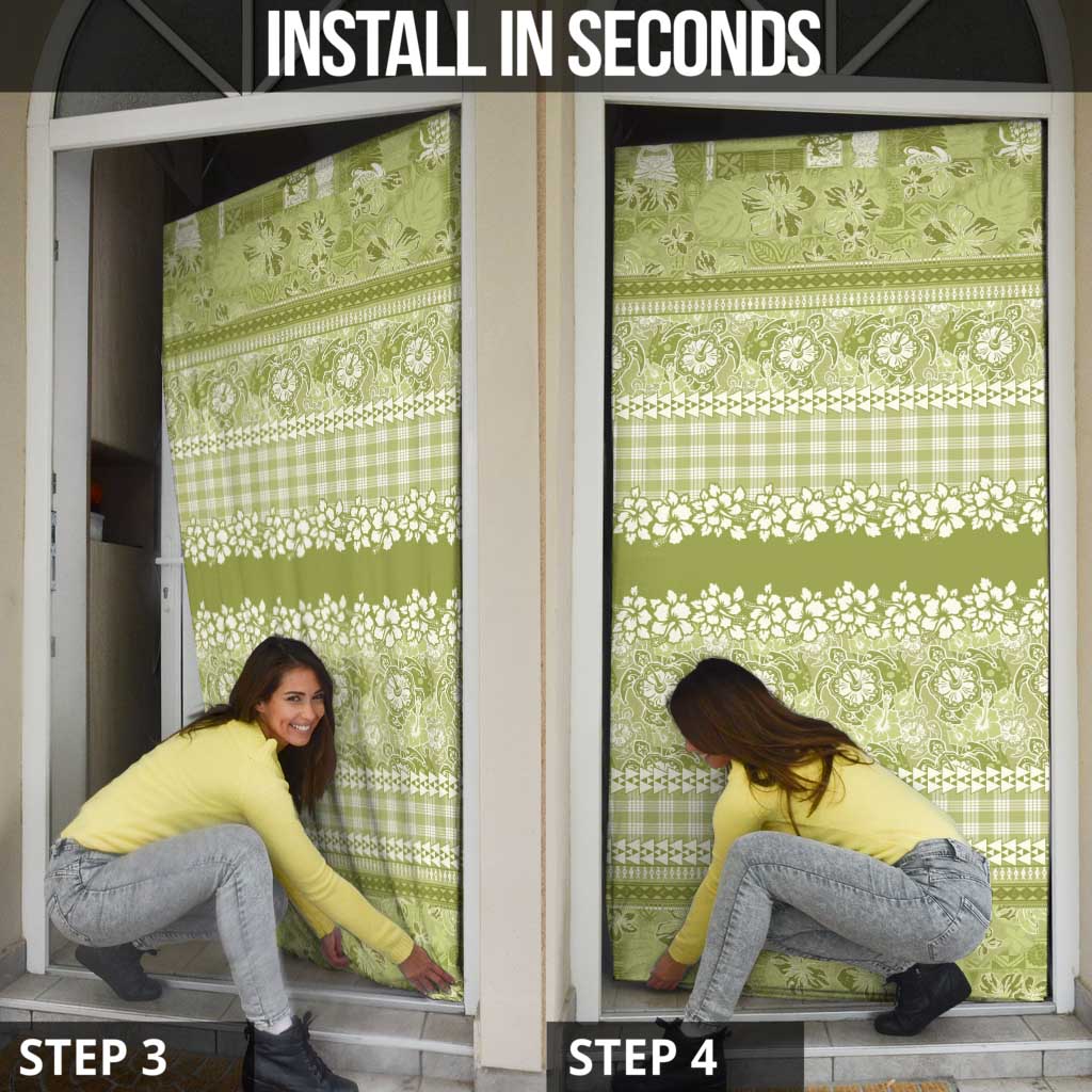 Hawaiian Hibiscus Honu Door Cover Sage Green Mele Kalikimaka Palaka Spirit - Polynesian Pride