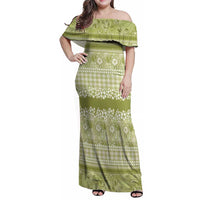 Hawaiian Hibiscus Honu Family Matching Off Shoulder Maxi Dress and Hawaiian Shirt Sage Green Mele Kalikimaka Palaka Spirit - Polynesian Pride