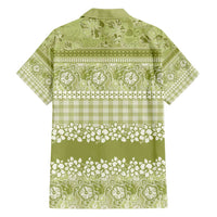 Hawaiian Hibiscus Honu Family Matching Short Sleeve Bodycon Dress and Hawaiian Shirt Sage Green Mele Kalikimaka Palaka Spirit - Polynesian Pride