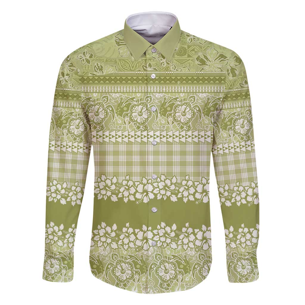Hawaiian Hibiscus Honu Family Matching Summer Maxi Dress and Hawaiian Shirt Sage Green Mele Kalikimaka Palaka Spirit - Polynesian Pride