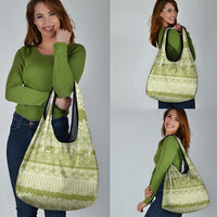 Hawaiian Hibiscus Honu Grocery Bag Sage Green Mele Kalikimaka Palaka Spirit - Polynesian Pride