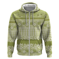 Hawaiian Hibiscus Honu Hoodie Sage Green Mele Kalikimaka Palaka Spirit - Polynesian Pride