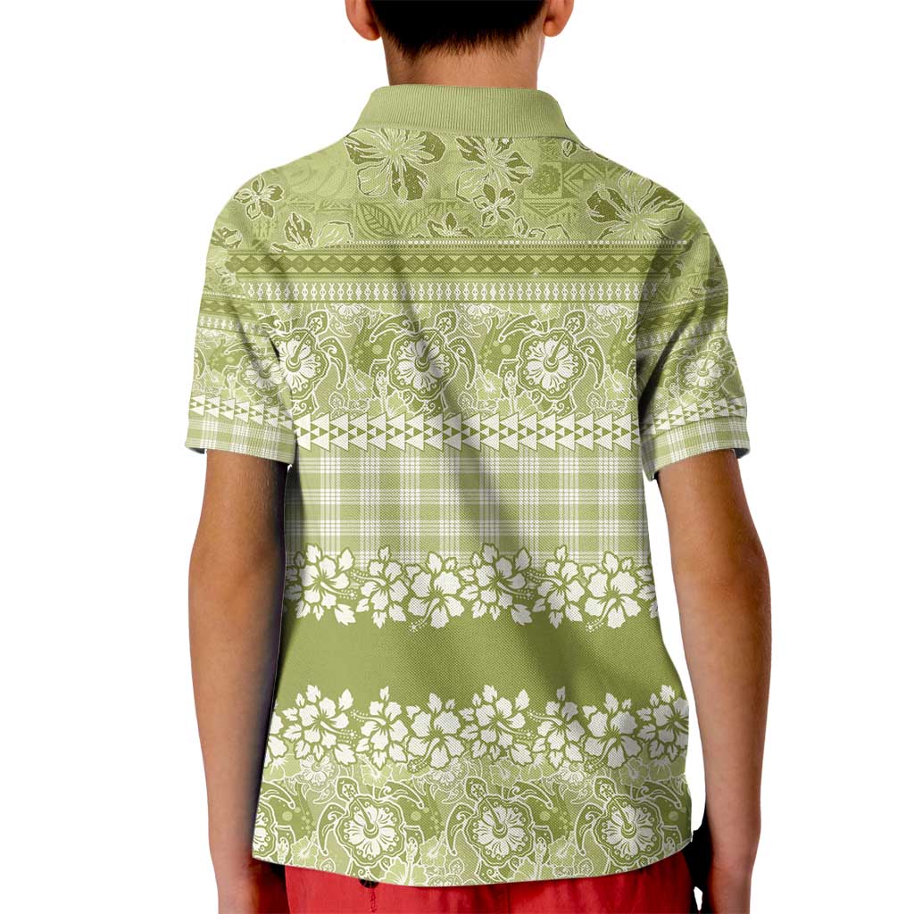 Hawaiian Hibiscus Honu Kid Polo Shirt Sage Green Mele Kalikimaka Palaka Spirit - Polynesian Pride