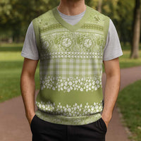 Hawaiian Hibiscus Honu Christmas Knitted V-Neck Vest Sage Green Mele Kalikimaka Palaka Spirit - Polynesian Pride