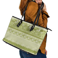 Hawaiian Hibiscus Honu Leather Tote Bag Sage Green Mele Kalikimaka Palaka Spirit - Polynesian Pride