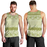 Hawaiian Hibiscus Honu Men Tank Top Sage Green Mele Kalikimaka Palaka Spirit - Polynesian Pride